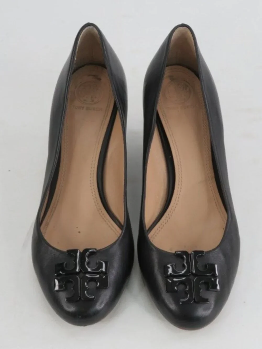 Tory Burch Black Leather Sally Wedge Pumps Size 8.5M